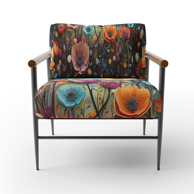 Fauteuil décoratif rembourré Floral, Noir