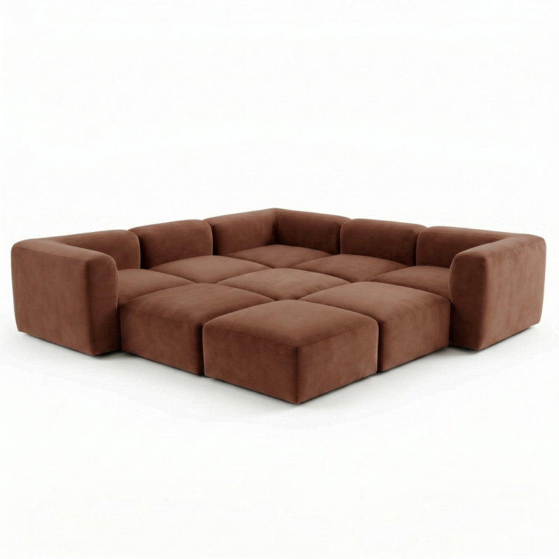 Canapé modulaire surdimensionné 9 pièces Modern, Velours brun rougeâtre Sierra