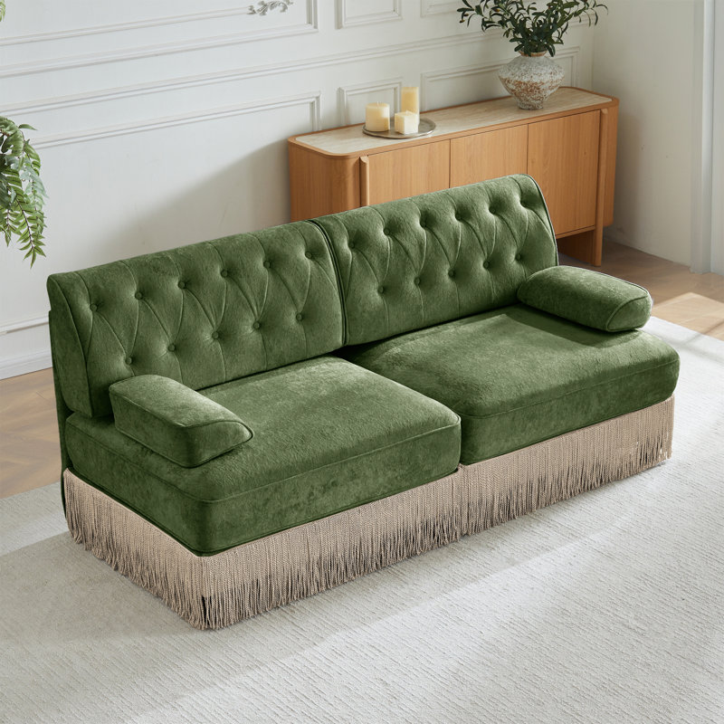 Canapé Chesterfield, H 34,2 po x l 76,6 po x P 33,8 po, Vert, 2