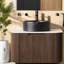 Meuble-lavabo moderne en céramique avec plateau en pierre frittée peu encombrante pour la maison
