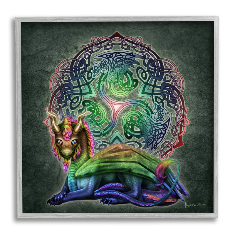Dragon sur motif celtique, impression sur bois, Estampe numérique Farmhouse, H 17 po x l 17 po x P 1,5 po