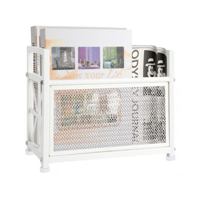 Magazine Holder, Metal Magazine Rack Floor, Magazine Storage Basket, Mesh Magazine File Holder(Pearl White)