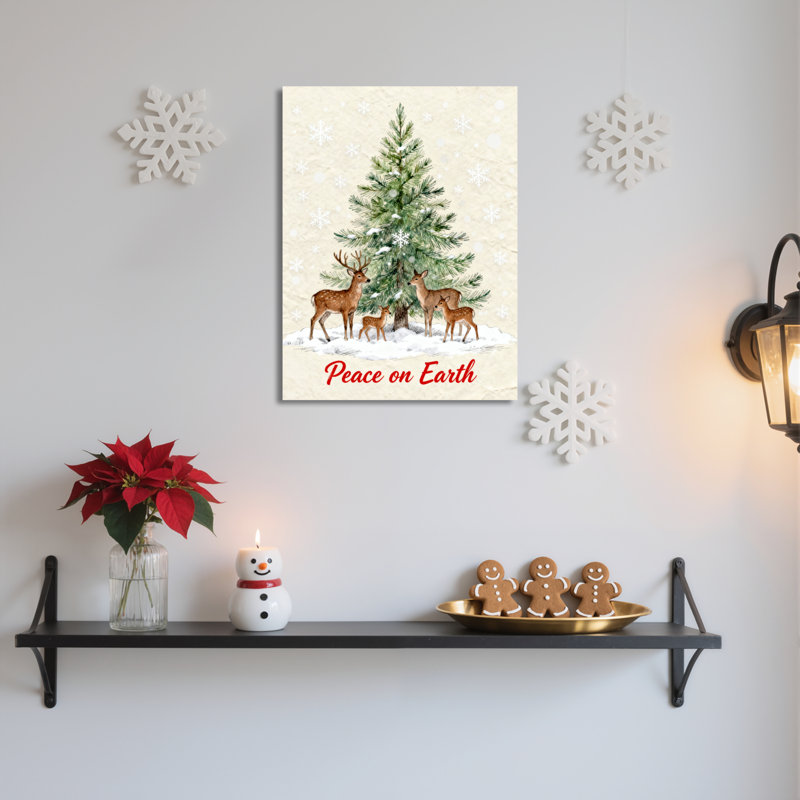 Arbre sur toile, cerf, H 18 po x l 12 po
