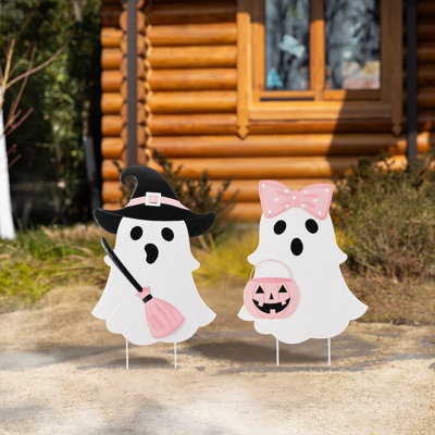 S/2 28"H Halloween Metal Ghosts Yard Stake(KD)