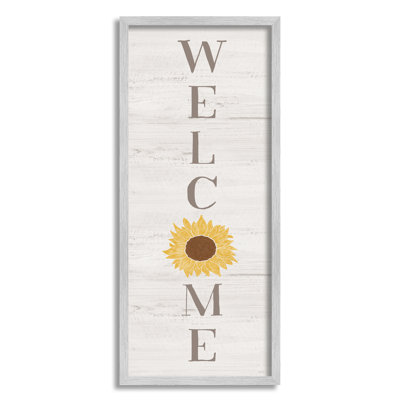" Vertical Welcome Sign Rustic Sunflower Grain Pattern " by Natalie Carpentieri