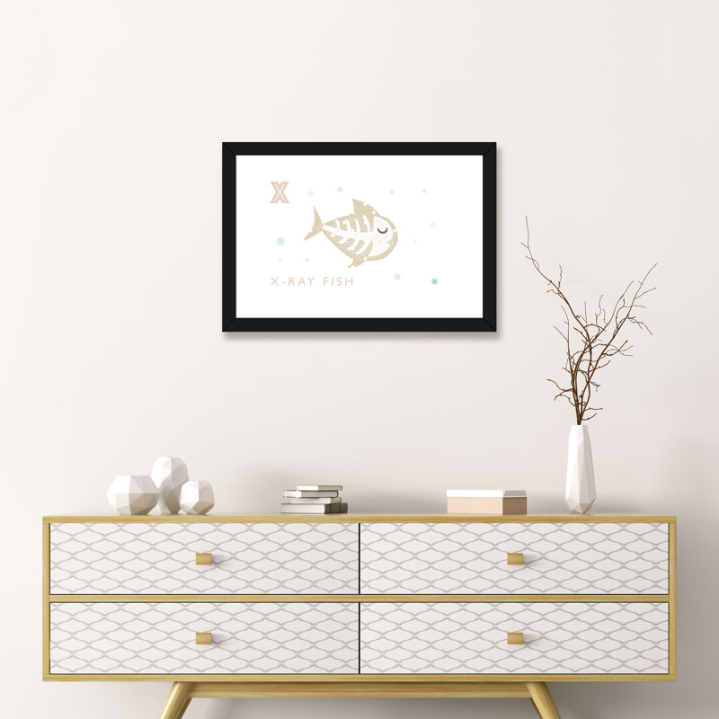" Xray Fish ", White, 16" H x 24" W x 1" D, Black Framed Paper