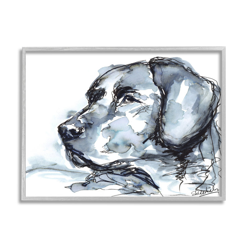 Aquarelle de chien par Kendra Shedenhelm, H 24 po x l 30 po x P 1,5 po, Giclée encadrée noir minuit