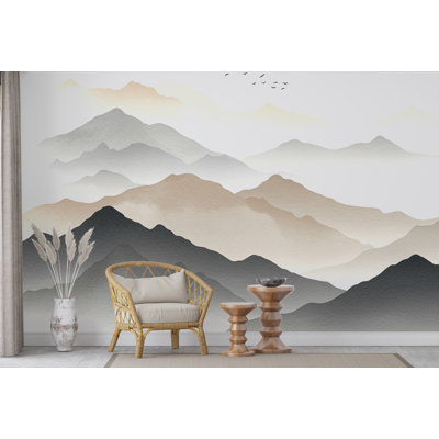 Mountain Watercolor Wallpaper Wall Graphics Mountain Peel And Stick Girl Room Wallpaper Self Mountain Wall Decor, Wall Mural 730RS (Peel-N-Stick) RS730