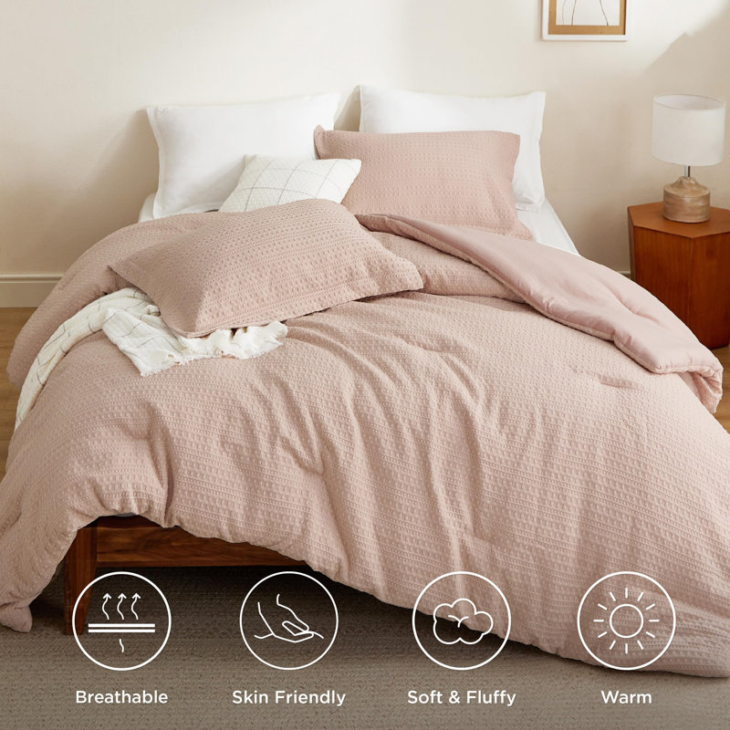 Bedsure Waffle Comforter Set Soft and Breathable Bedding Comforter Set, Queen Comforter + 2 Shams