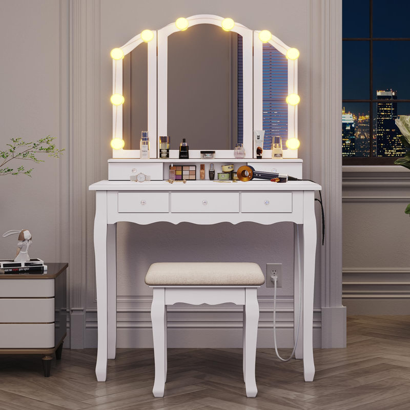 Ensemble coiffeuse avec tabouret et miroir Ermis