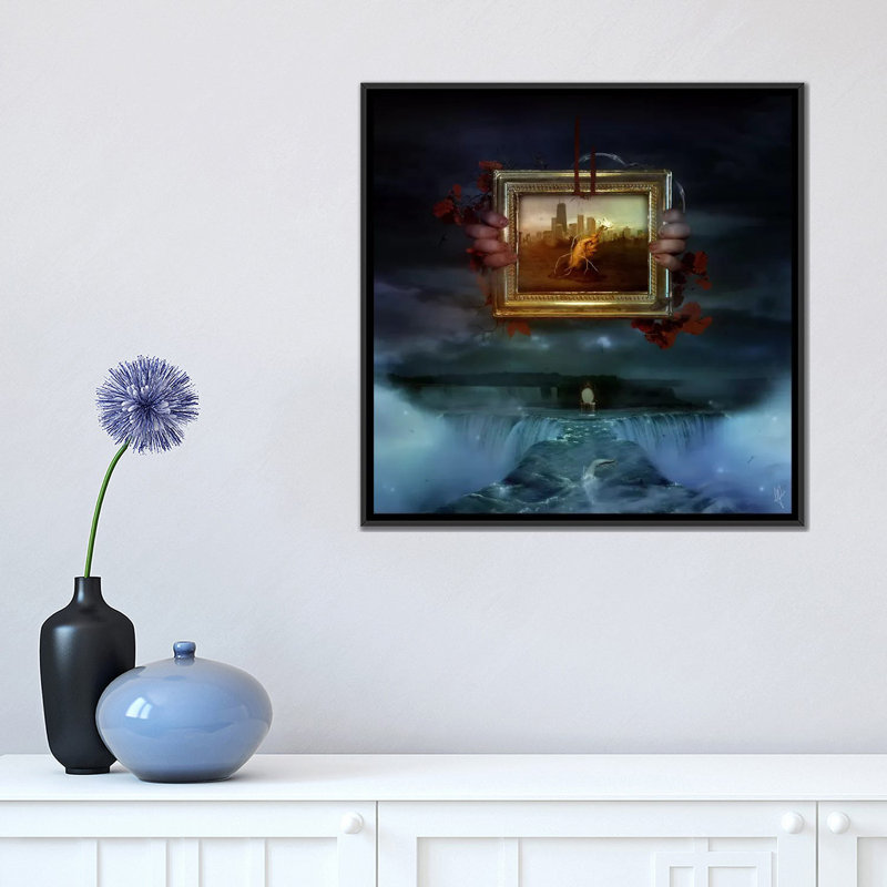 « dangereuses rêves », impression sur toile, H 18 po x l 18 po x P 1,5 po, Toile avec cadre noir, Pas de tapis