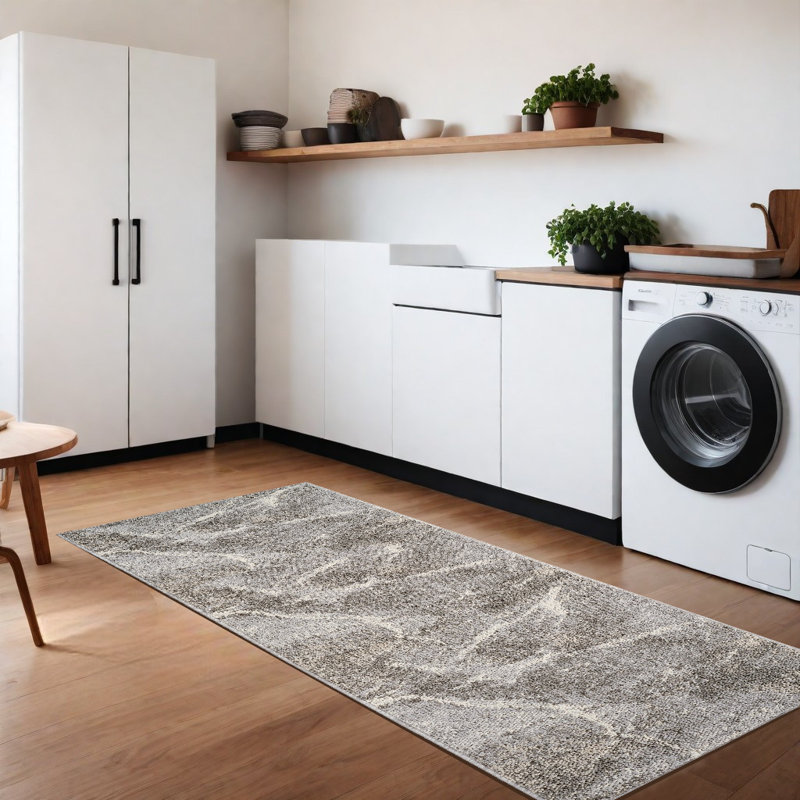 Tapis abstrait gris et beige 8 pi