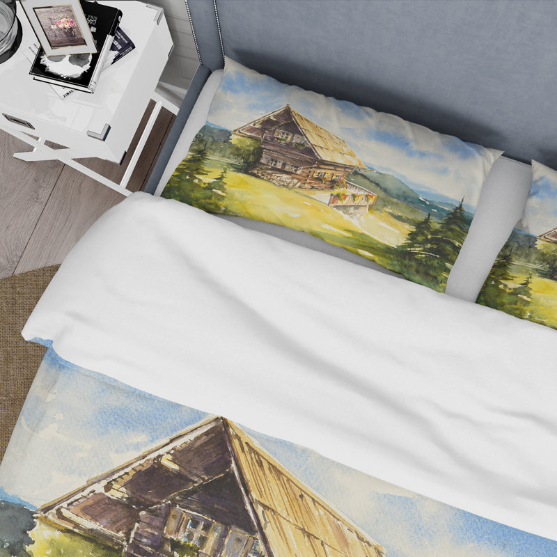 Peaceful Landscape With Old Cottage At Summer - Ensemble de housse de couette traditionnel - Microfibre de polyester