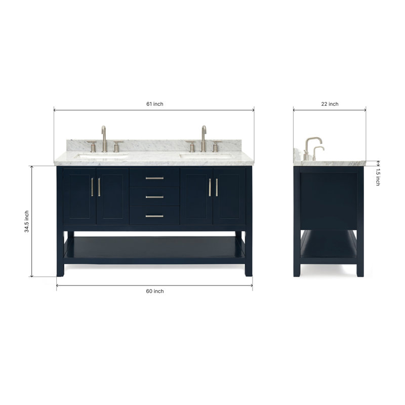 Magnolia Bath Vanity Oval Basin, Rectangle , Carrara White Marble, Midnight Blue