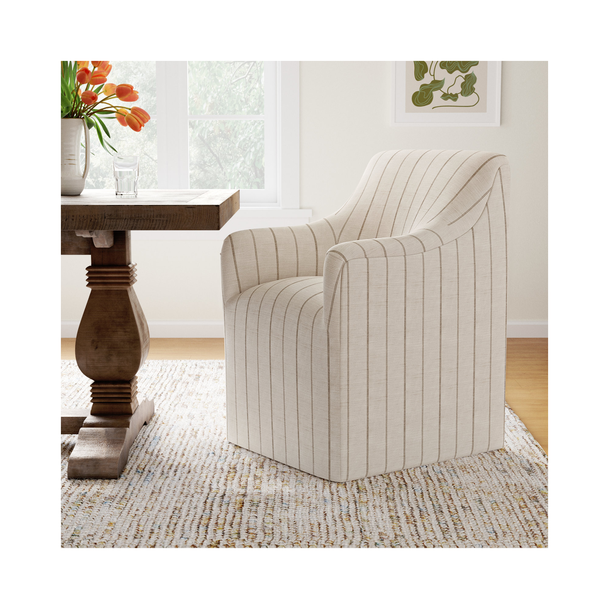 Howth Upholstered Arm Chair, Fritz Charcoal Stripe