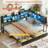 Daybed With 2 Underneath Storage Drawers And Charging Station, L-shape Corner Bed Frame With Storage Bookcase And Led Lights For Living Room, Bedroom & Guest Room-151470851-155009251