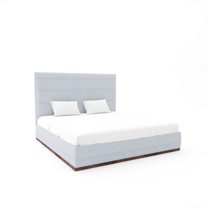 Lindley Custom Upholstered Bed with Wood Base, White, Queen, Maestro Ultra Performance Cloud