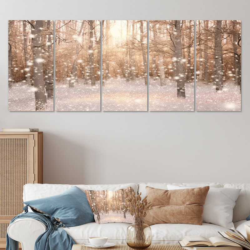 Sparkling Snow Sunshine - Arbre, séquoia, art mural pour le salon, 5 pièces, H 28 po x l 60 po