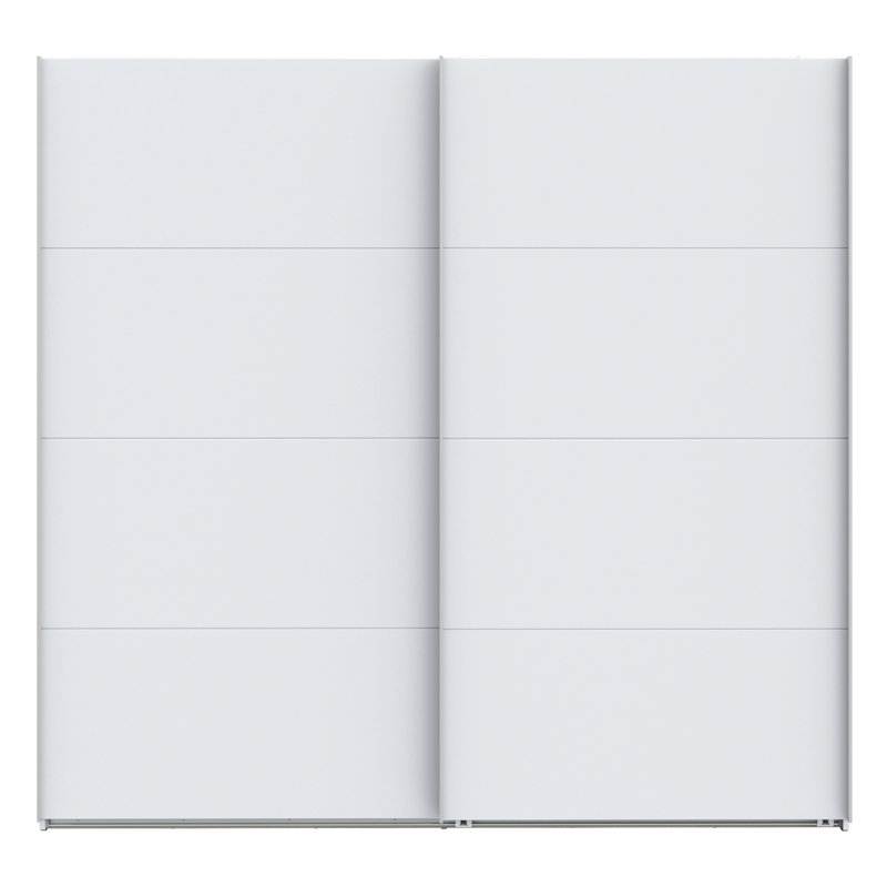 Modern Wardrobe with 2 Sliding Doors, Engineered Wood, White, 210.1cm H x 220.1cm W x 62.9cm D, Chrome