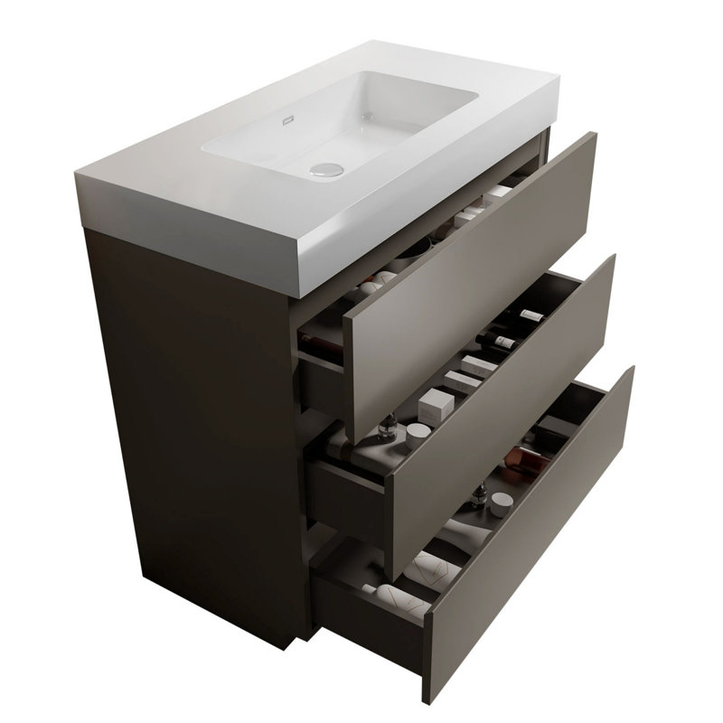 Meuble-lavabo 36 po avec lavabo, Blanc, Gris