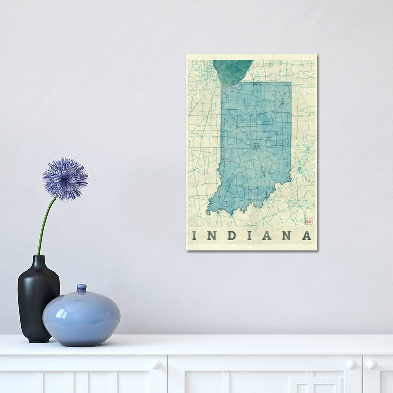 Indiana Map by Hubert Roguski - Wrapped Canvas Print, 30.48 cm H x 45.72 cm W