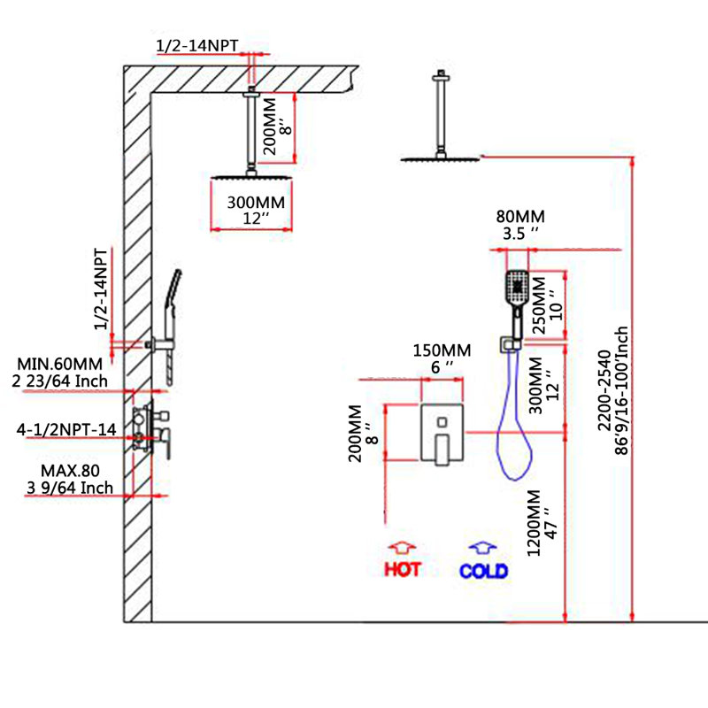Complete Shower System with Rough in-Valve, Matte Black
