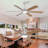 60-inch 6-Blade White Plywood Fan Blade Ceiling Fan Light with Remote Control—DC Inverter, Three Color Temperatures, Six Speed Settings, for Living Room and Dining Room-257384388-257384389