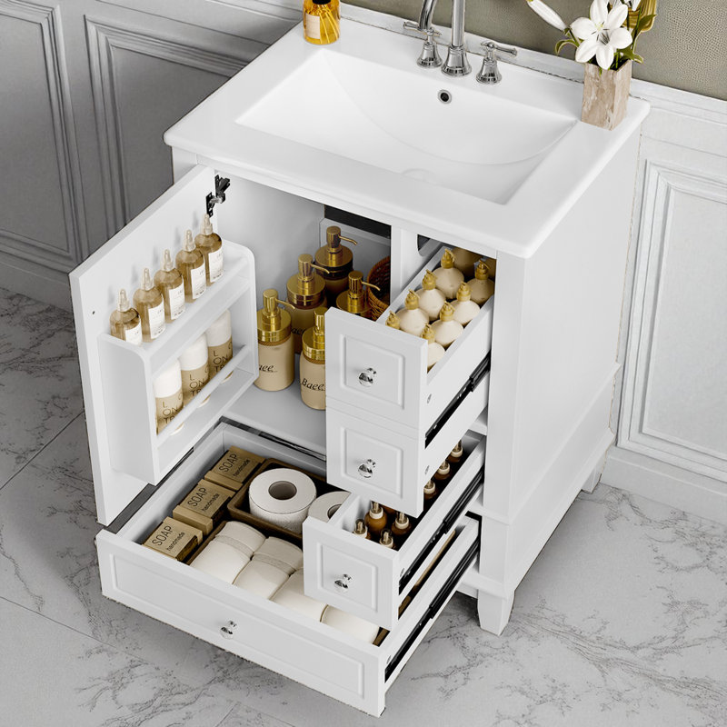 24" Single Bathroom Vanity Set With Ceramic Top, White