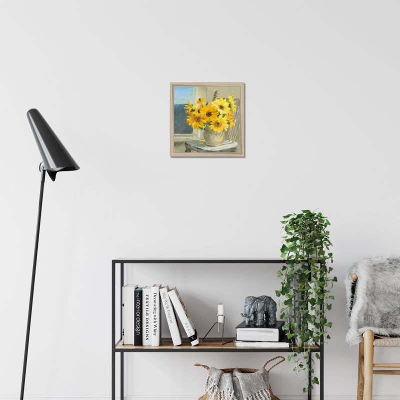 Sunflowers By The Sea Crop Light by Danhui Nai - Painting, 34cm H x 34cm W, Natural Wood Framed Paper Print