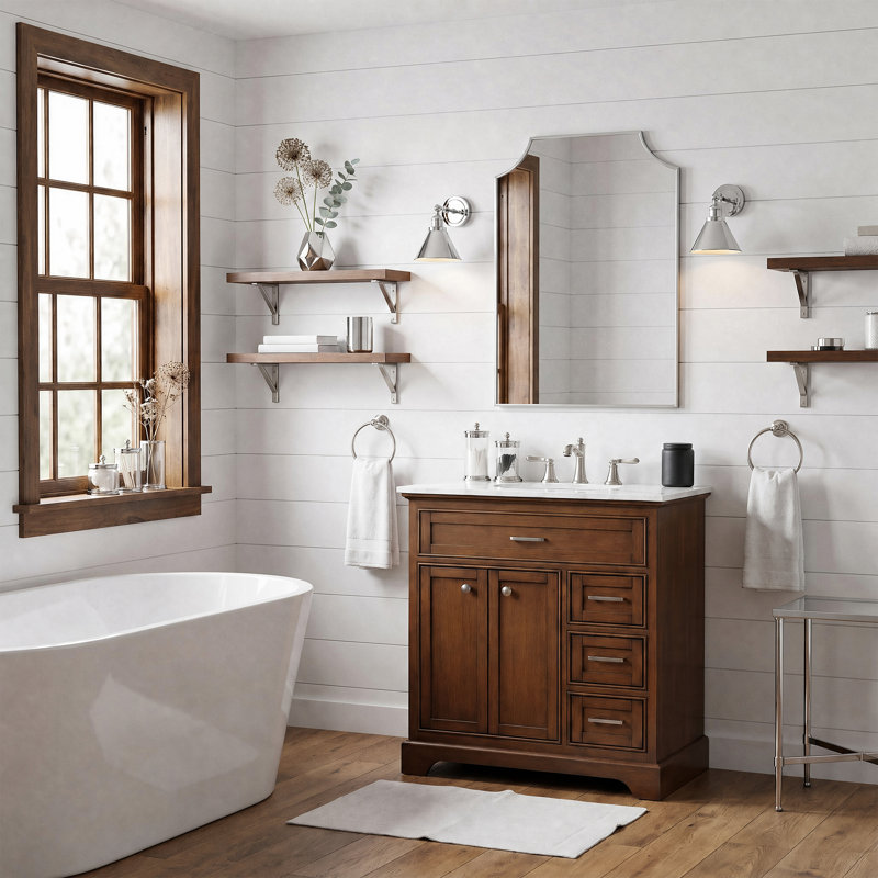 Meuble-lavabo simple 32 po Hermes, Teck