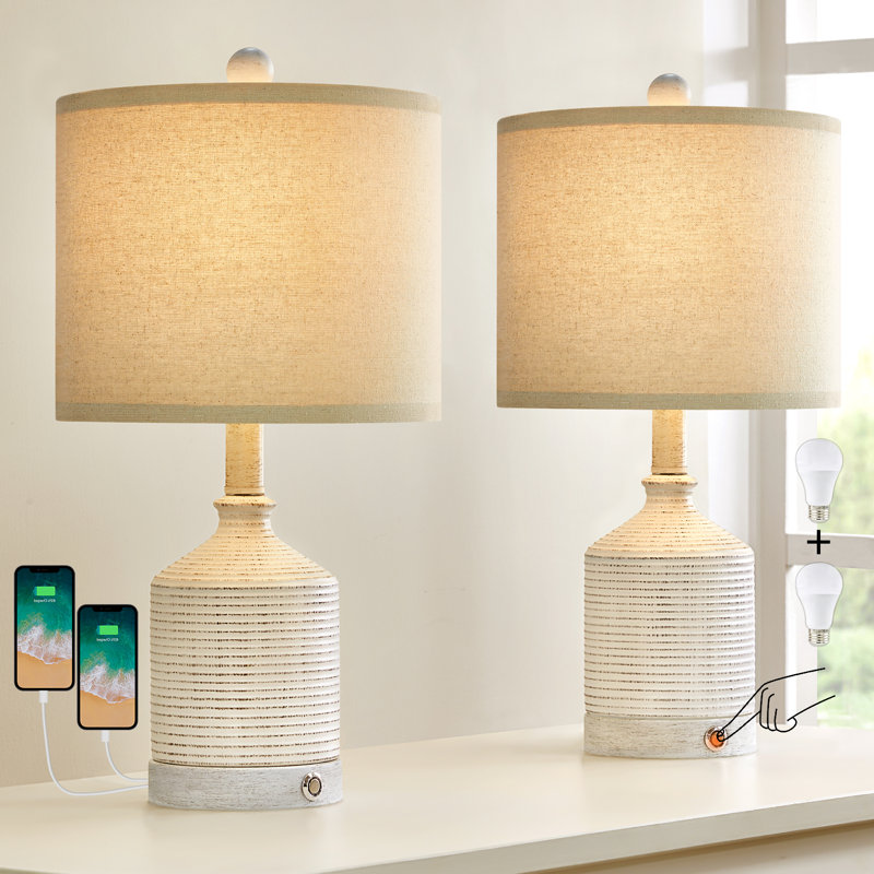 Jacynth 20＂ceramic dimming lamp, suitable for bedroom, office, living room with USB port (including bulb)