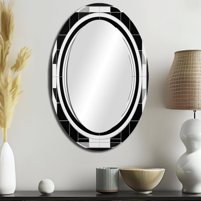 Bauhaus Black And White Circular Minimalism - Large Oval Wall Mirror On Metal