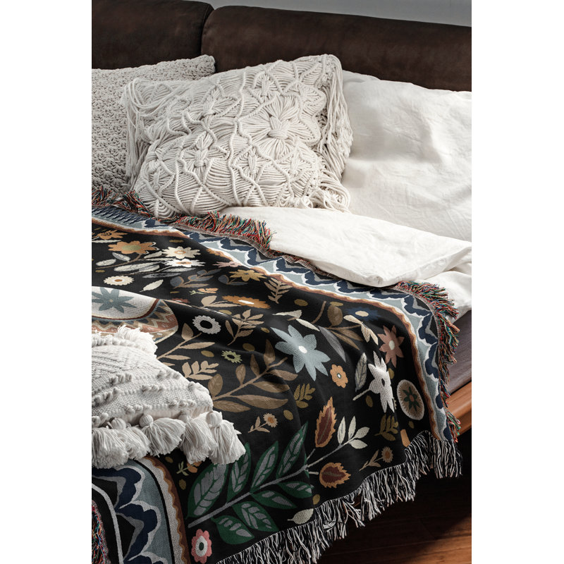 Jeté en mélange de coton Cece Elephant, L 70 po x l 50 po, Noir / bleu / beige