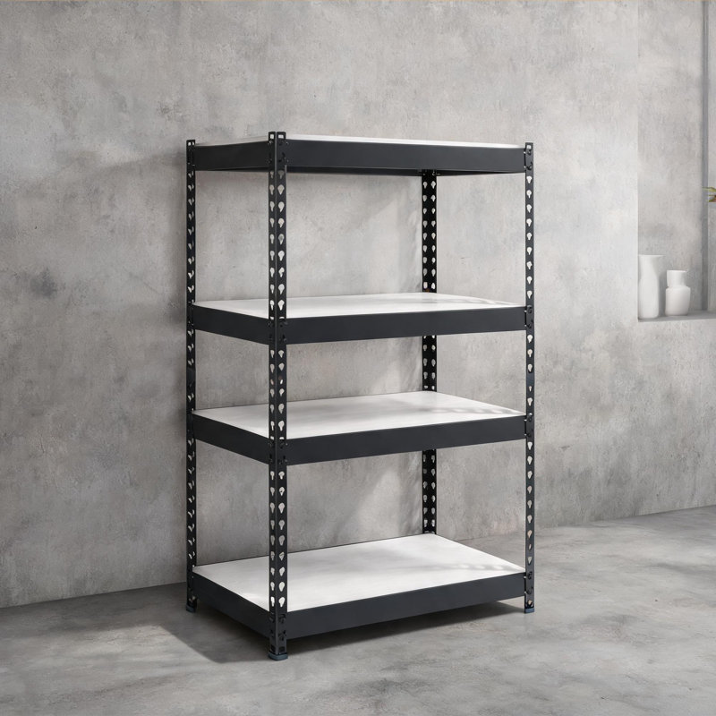 Bibliothèque en bois naturel foncé à 4 niveaux avec rangement et tablettes ajustables pour les livres et la décoration intérieure, style rustique industriel