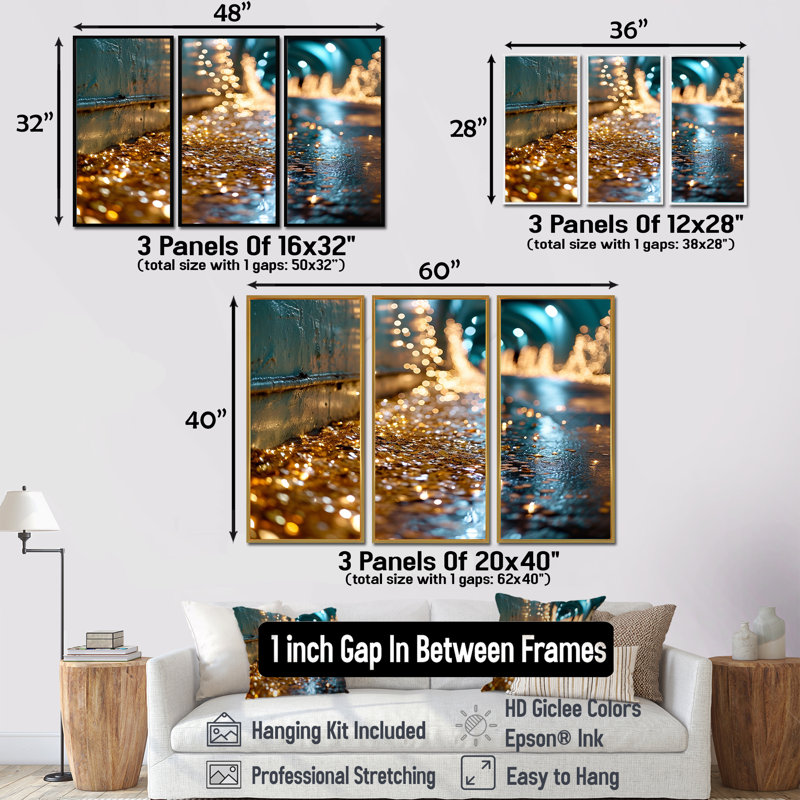 Ensemble de salon Reign - City Buildings Wall Art, Cadre flottant noir, H 40 po x l 60 po x P 1 po