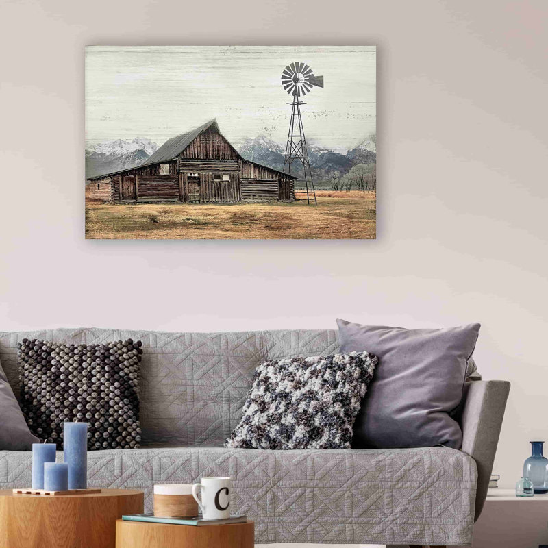 " Old Barn Under Snowy Mountains ", 24" H x 36" W x 1.5" D