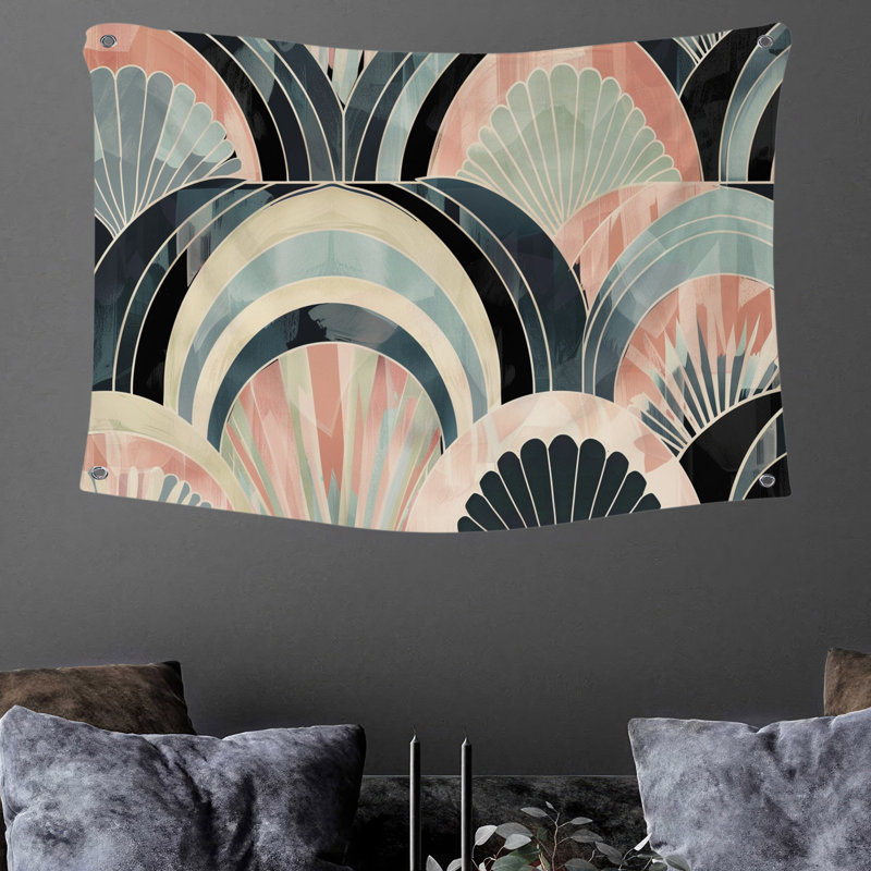 Tapisserie murale Art Deco Waves - Décoration murale géométrique, H 68 po x l 80 po