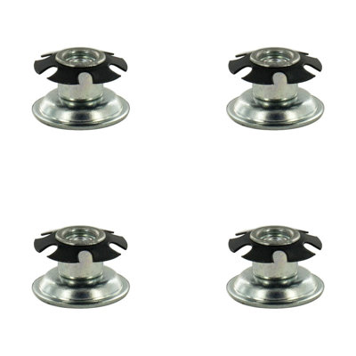 Outwater Industries Metal Threaded Single Star Type Leveler Inserts For 1 Inch Round Tubing, Heat Treated Steel And Zinc Plated Base, Fits Round 16-18 Gauge Tube, Thread: 5/16-18, 4 Pack