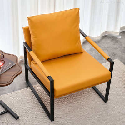 Fauteuil d'appoint rembourré en similicuir avec dossier en métal rembourré et coussin de siège très épais pour fauteuil de salon en polyuréthane