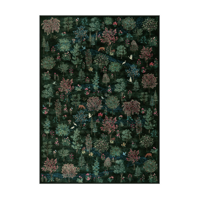 Kaldi Lohome Forest Washable Area Rug Ultra-Thin Boho Soft Non Slip Stain Resistant Woodland Jungle Carpet, Rectangle 5' x 7'