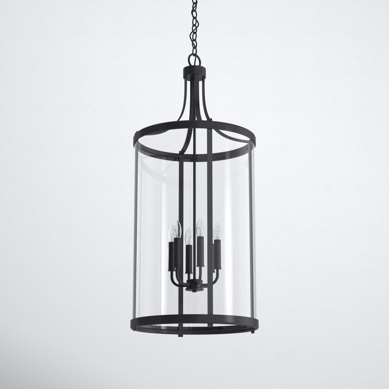 Wayland 6 - Light Lantern Geometric Chandelier in Black, Black, 34" H x 16" W x 16" D, 6 Lights