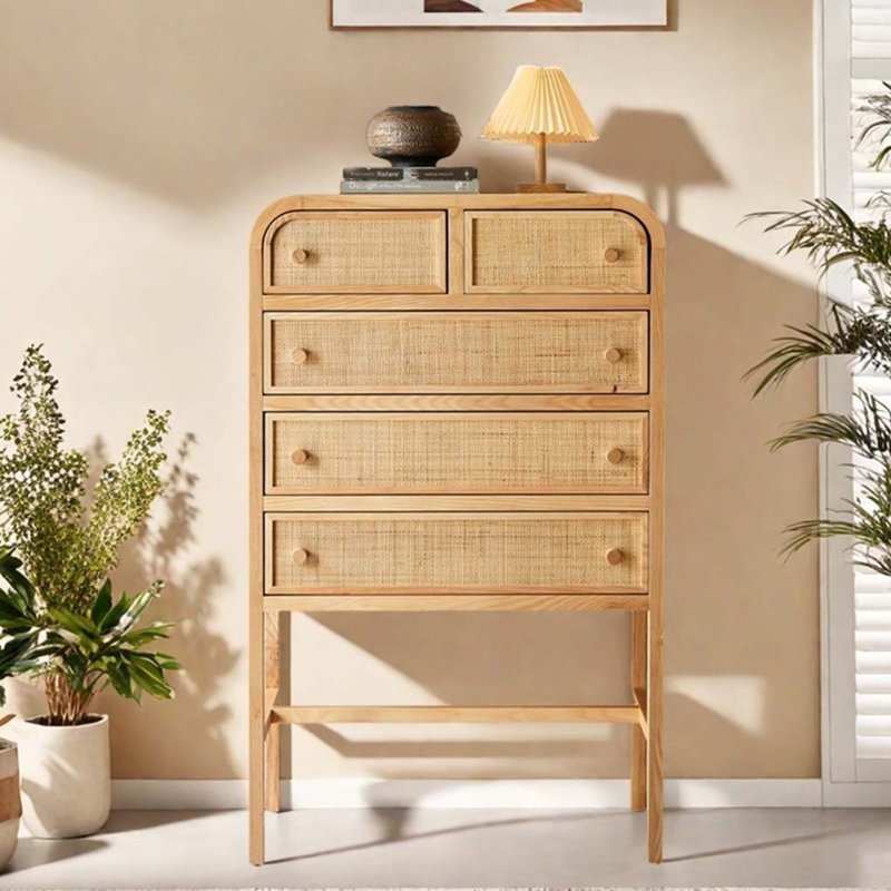Simple Solid Wood Storage Rattan Cabinet Bookcase