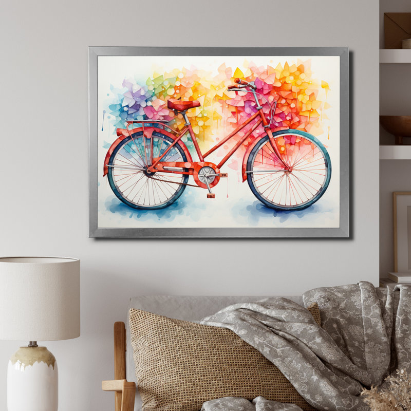 " Bicycle Harmonious Pedals Pointillism II ", Silver Single Picture Framed, 24" H x 32" W x 1" D