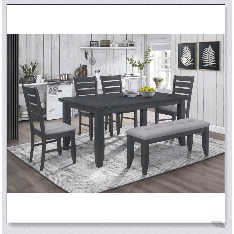 Ensemble de salle à manger rectangulaire de 6 pièces gris et gris foncé Dexter, élégant et durable pour les intérieurs modernes