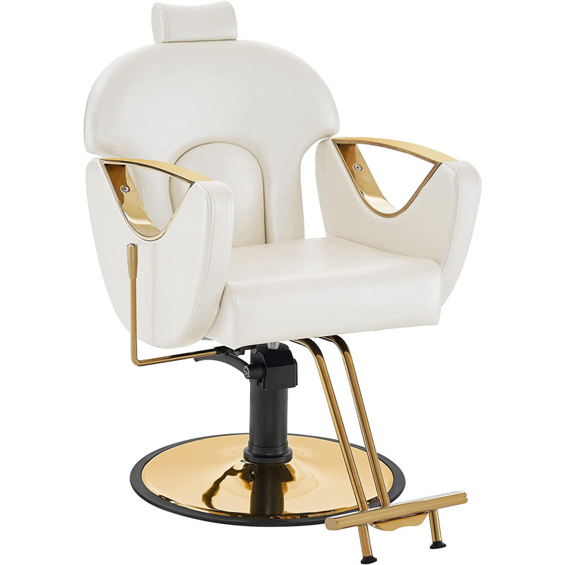 Fauteuil de coiffeur inclinable ergonomique Iyhana avec pompe hydraulique de 25,8 po de largeur, Similicuir blanc