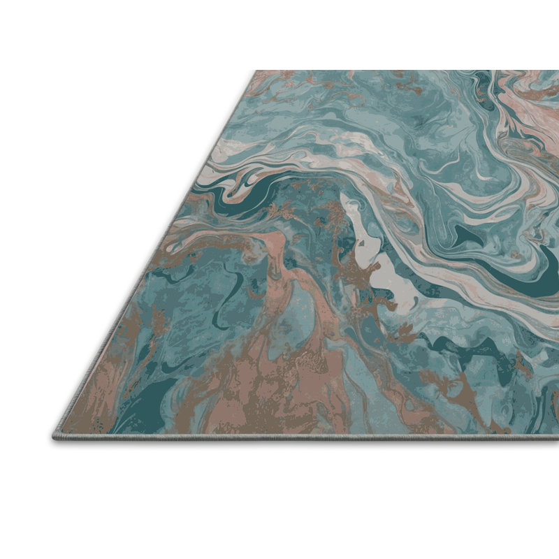 Tapis bleu soyeux et moelleux, Carré 4 pi