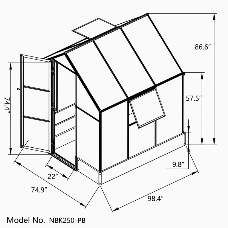 8' x 6' Green Polycarbonate Walk-In Greenhouse with Planter Beds
