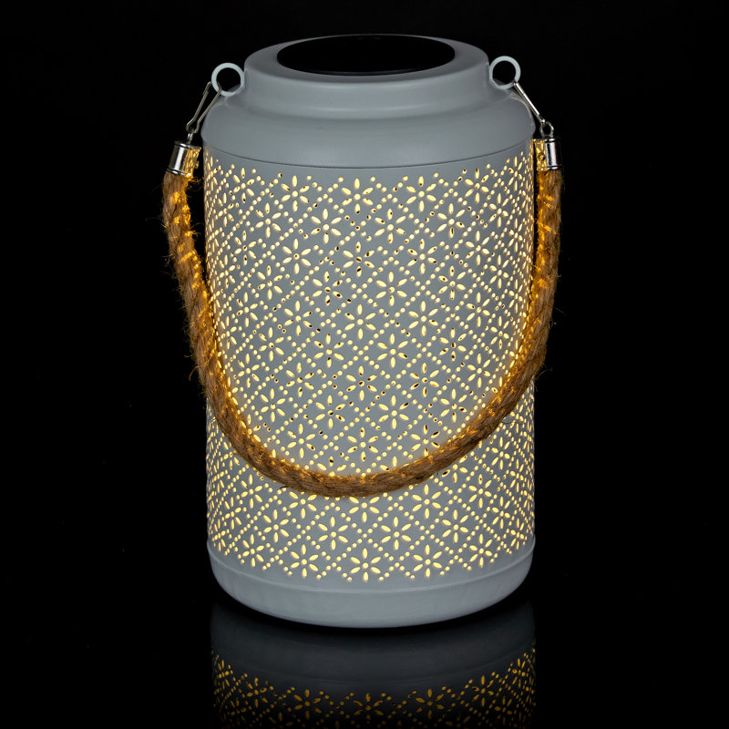 10" Off-White Iron Solar Hanging LED Lantern
