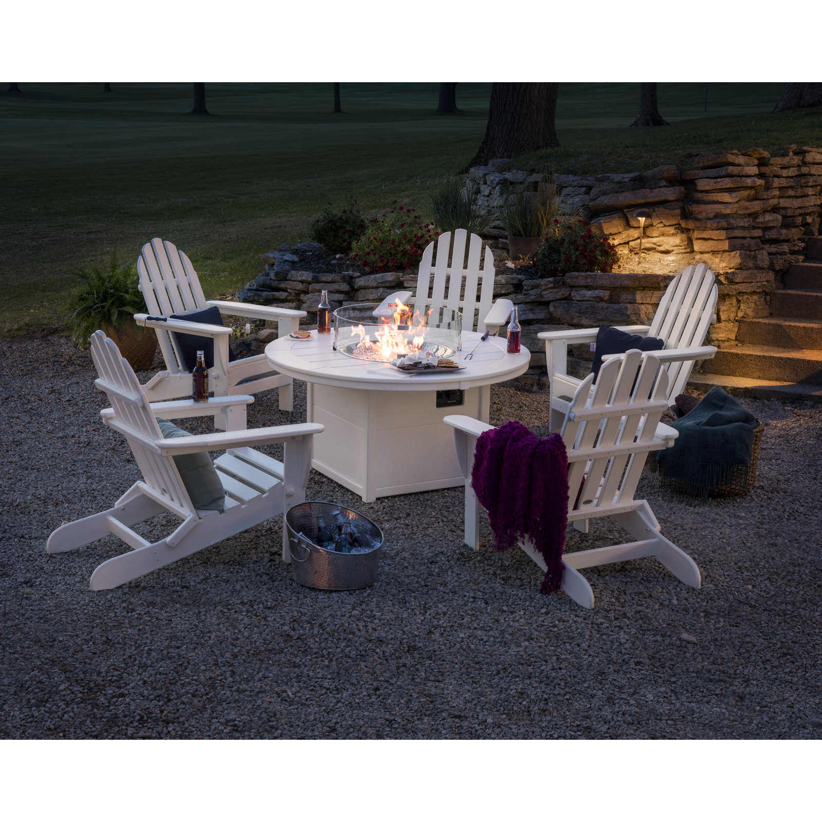 POLYWOOD® Tables Round 48" Fire Pit Table, White