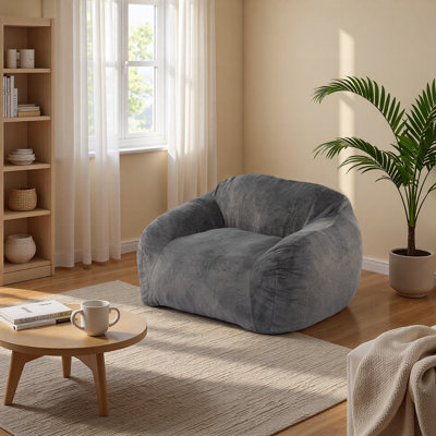 Fauteuil à billes d'intérieur, fausse fourrure grise